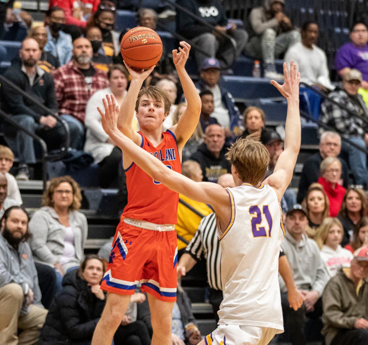 Eastland's Kellen Henze, shown shooting in the Rising Stars Classic senior all-star game at Rock Valley College on April 16, is a first-team all-stater who will be one of the biggest stars in the Jim Shaw Classic all-star game June 7 at Eastland.