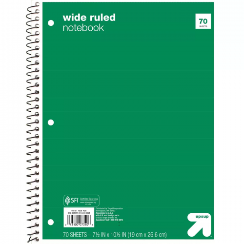 wide ruled one subject notebook