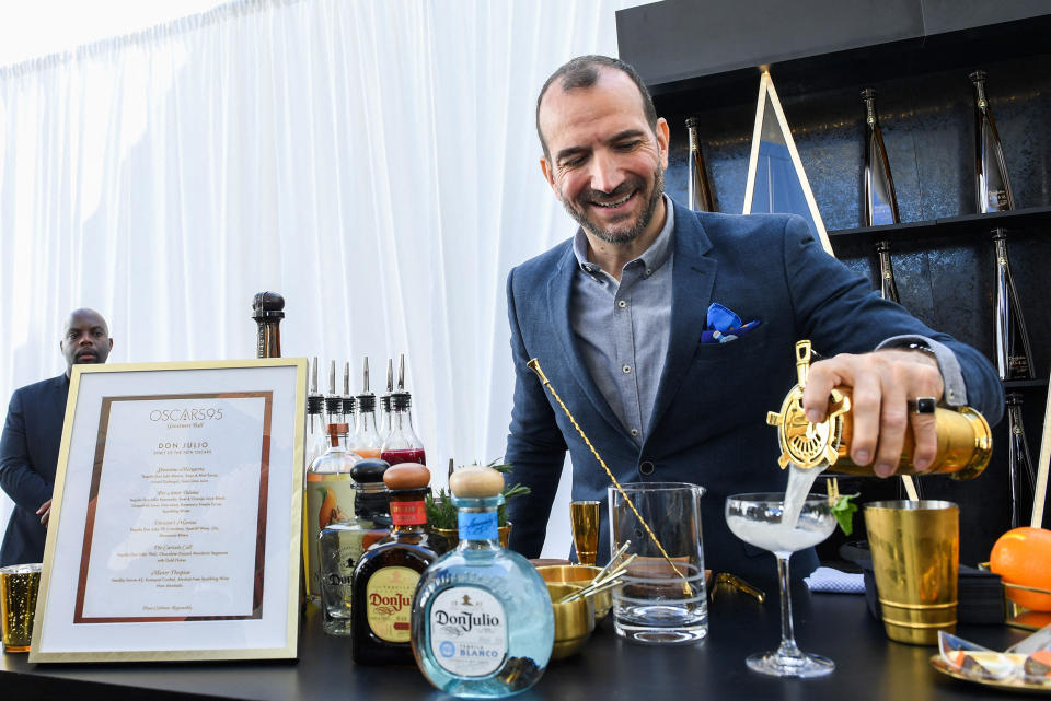 Charles Joly prepares a cocktail at the preview of the 'Governors Ball', the celebration immediately following the Oscars at The Ray Dolby Ballroom in Hollywood, California, on March 7, 2023. - The 95th Academy Awards will be held at the Dolby Theater on March 12, 2023. (Valerie Macon / AFP via Getty Images)