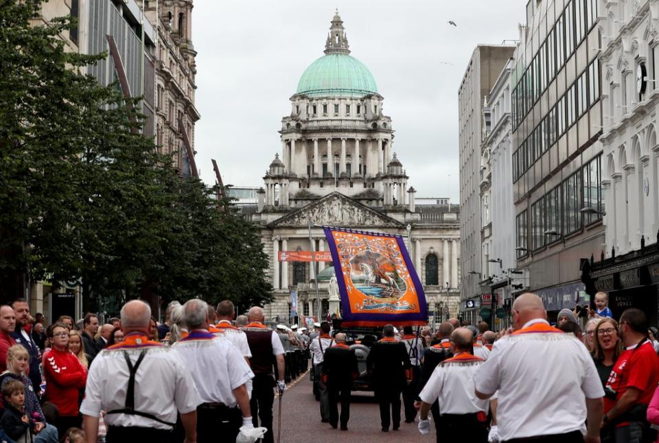 Bandsmen and Orange Order members will take to the streets of the city on Saturday to celebrate the centenary of Northern Ireland (Brian Lawless/PA) (PA Archive)