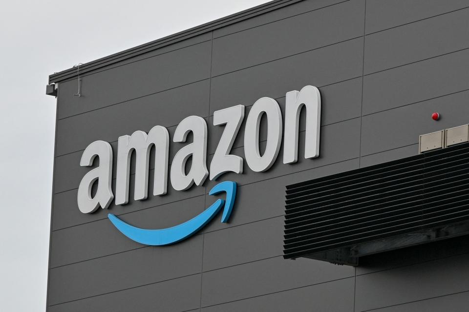 This picture taken on July 4, 2022 shows the logo of Amazon, a major online shopping company, displayed at Amazon Amagasaki Fulfillent Center in Amagasaki, Hyogo prefecture. (Photo by Kazuhiro NOGI / AFP) (Photo by KAZUHIRO NOGI/AFP via Getty Images)