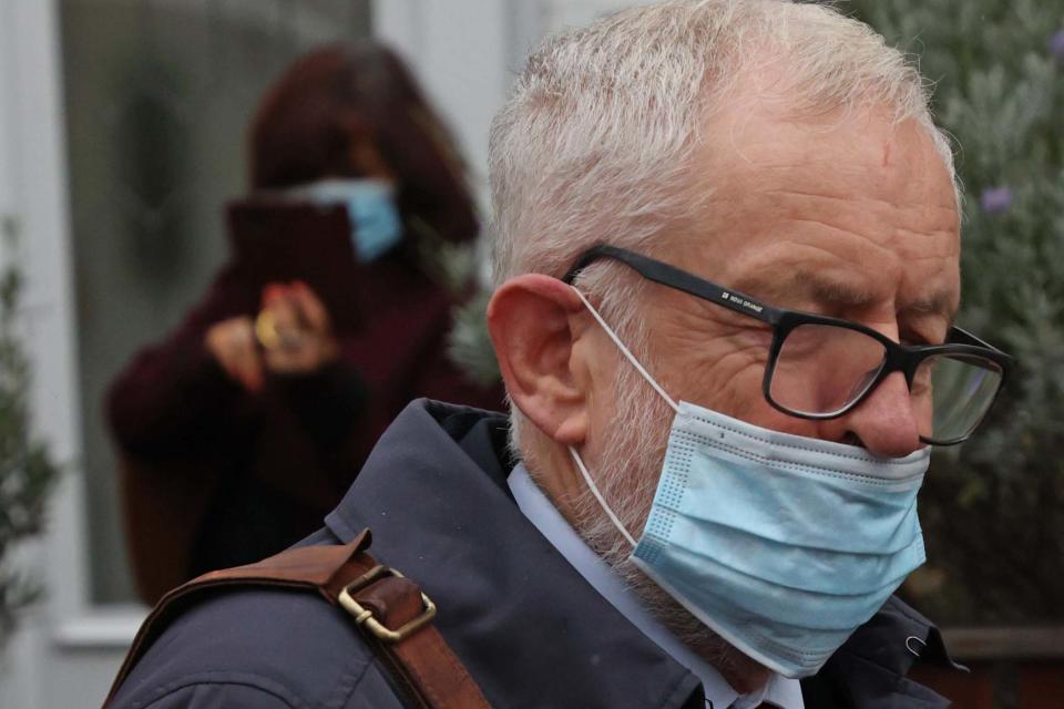 Jeremy Corbyn leaving home ahead of the report on Thursday morning: NIGEL HOWARD ©