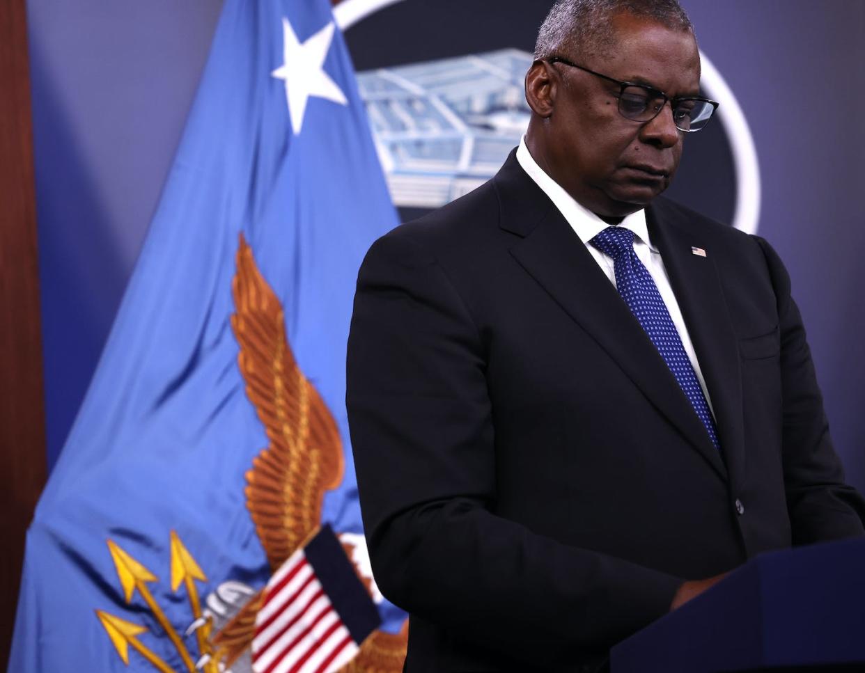 Secretary of Defense Lloyd Austin speaks at a news briefing at the Pentagon on July 20, 2022. <a href="https://www.gettyimages.com/detail/news-photo/secretary-of-defense-lloyd-austin-speaks-at-a-news-briefing-news-photo/1409930908?adppopup=true" rel="nofollow noopener" target="_blank" data-ylk="slk:Anna Moneymaker/Getty Images;elm:context_link;itc:0;sec:content-canvas" class="link ">Anna Moneymaker/Getty Images</a>