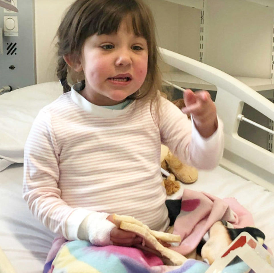 Ruby Galloway, now aged four, has neurofibromatosis type 1 (NF1) – a rare disorder which causes tumours to grow along the nerves. Source: MEGA