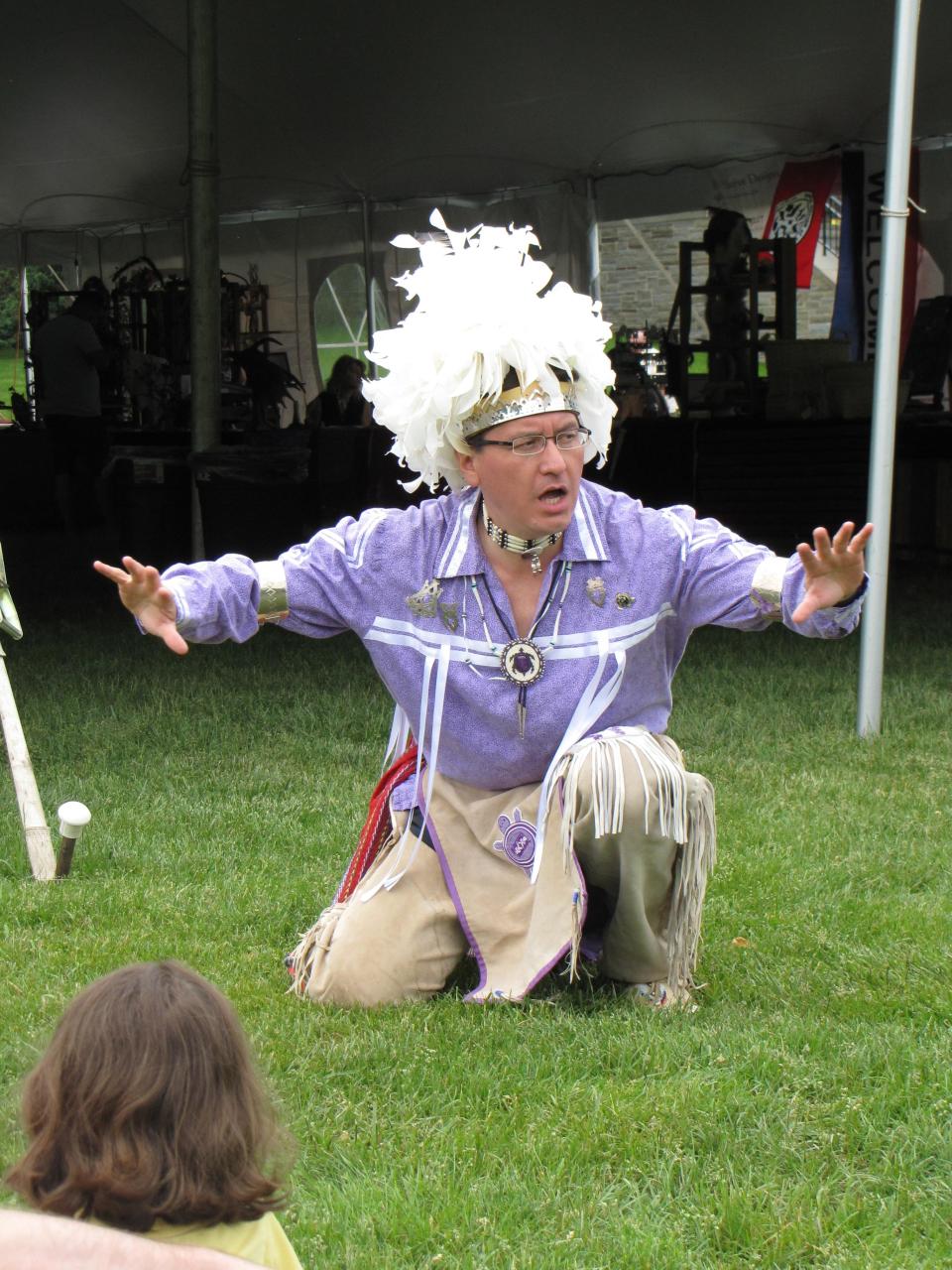 Native American storyteller Perry Ground shares a story with a young audience.  / Credit: Perry Ground, courtesy Fenimore Art Museum