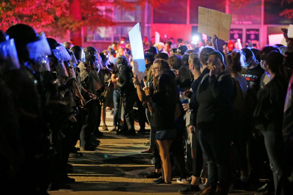 Protesters gather May 30, 2020, outside the Oklahoma City Police Department in Oklahoma City. The protest was in response to the death of George Floyd.
