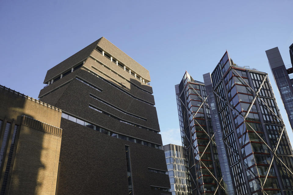 A view of the viewing gallery at the Tate Modern art gallery in south London, Friday Feb. 2, 2024. A man died Friday after falling from the Tate Modern art gallery, one of London's busiest tourist attractions, police said. The Metropolitan Police force said officers and ambulance crews were called to the gallery at about 10:45 a.m. (1045GMT). A man, who has not been identified, was pronounced dead at the scene. (Yui Mok/PA via AP)