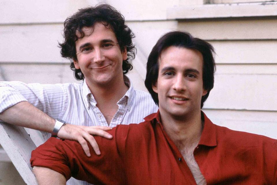 <p>Bob Riha, Jr./Getty</p> Mark Linn-Baker and Bronson Pinchot in 1986