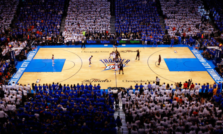 A general view of the Oklahoma City Thunder's court.