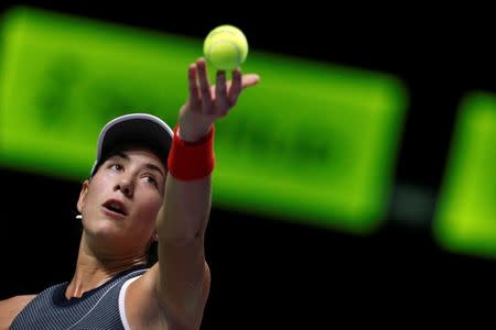 Tennis - WTA Tour Finals - Singapore Indoor Stadium, Singapore - October 26, 2017 Spain's Garbine Muguruza in action during her group stage match against USA's Venus Williams REUTERS/Edgar Su