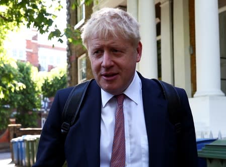 FILE PHOTO: Former British Foreign Secretary Boris Johnson, who is running to succeed Theresa May as Prime Minister, leaves his home in London