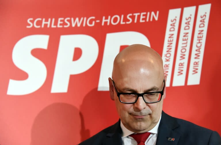 Schleswig-Holstein State Premier Torsten Albig is seen after the first election results were announced in Kiel, northern Germany, on May 7, 2017