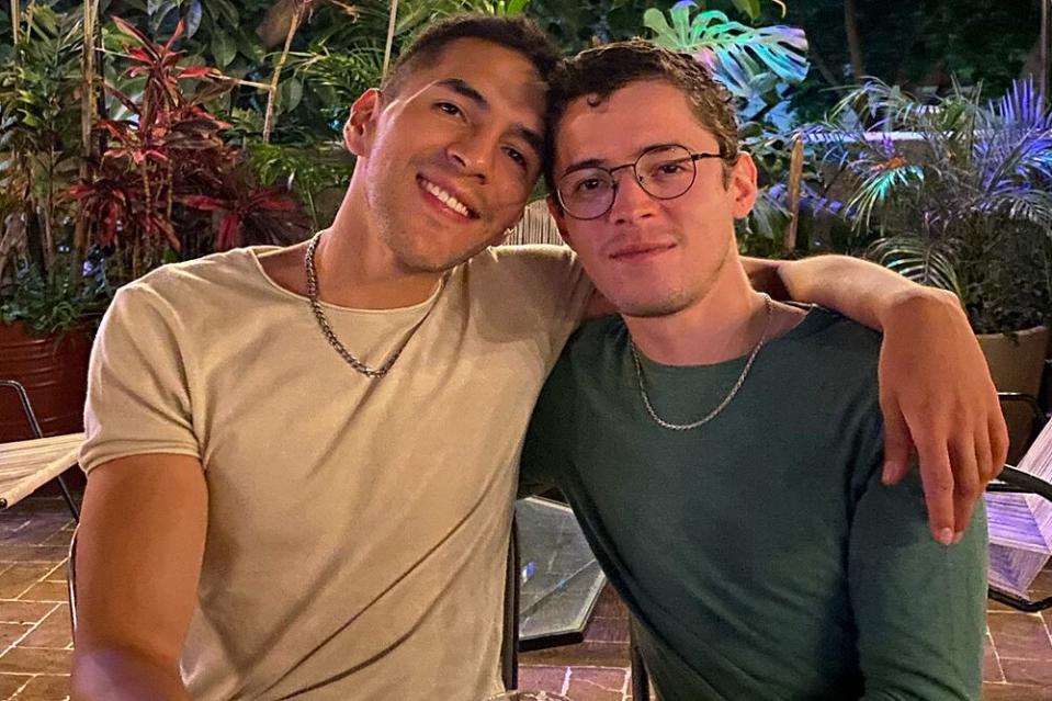 Leonardo Hernandez and his partner, Thomas, Woman sprays 'holy water' on gay couple outside Mexico church