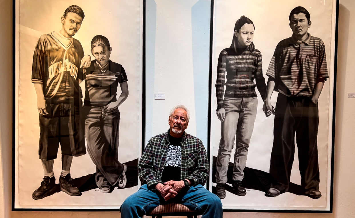 Artist Gaspar Enríquez is shown by some of his art at his Micasa Art Studio and Gallery in San Elizario. Four of his airbrush portraits are in the collection of the Smithsonian’s National Portrait Gallery.