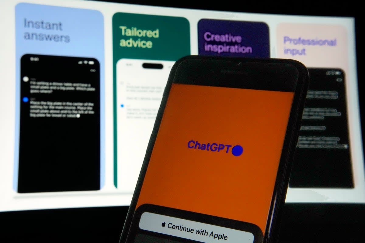 OpenAI’s ChatGPT app is displayed on an iPhone in New York, 18 May, 2023 (The Associated Press)