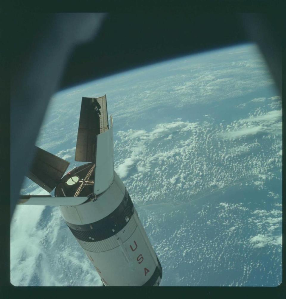 Apollo 7 Hasselblad image from film magazine 3/M - Earth Orbit (NASA)