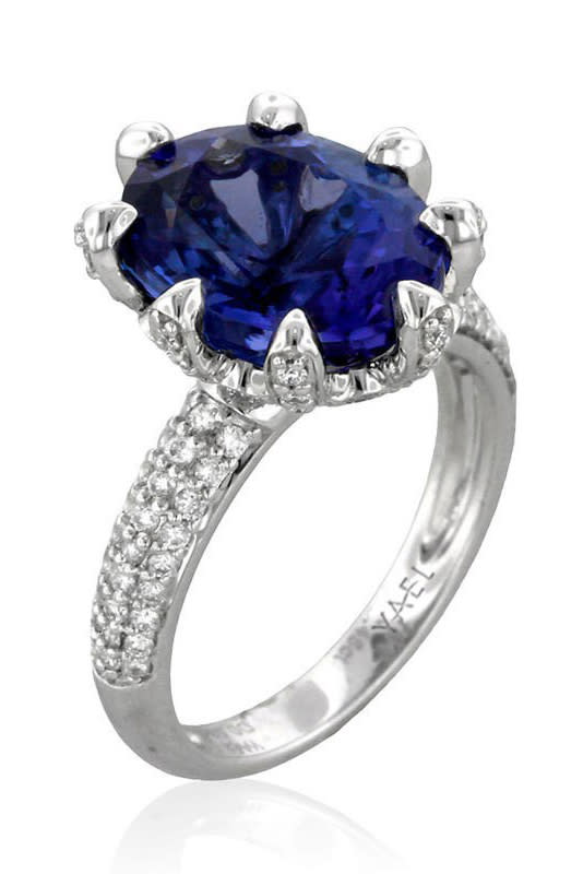 <p><em><a rel="nofollow noopener" href="https://www.yaeldesigns.com/fine-jewelry/collections/pacifica-tanzanite/baiau.html?___SID=U" target="_blank" data-ylk="slk:Tanzanite Baiau Ring;elm:context_link;itc:0;sec:content-canvas" class="link ">Tanzanite Baiau Ring</a>, YAEL DESIGNS, $11,002</em></p>