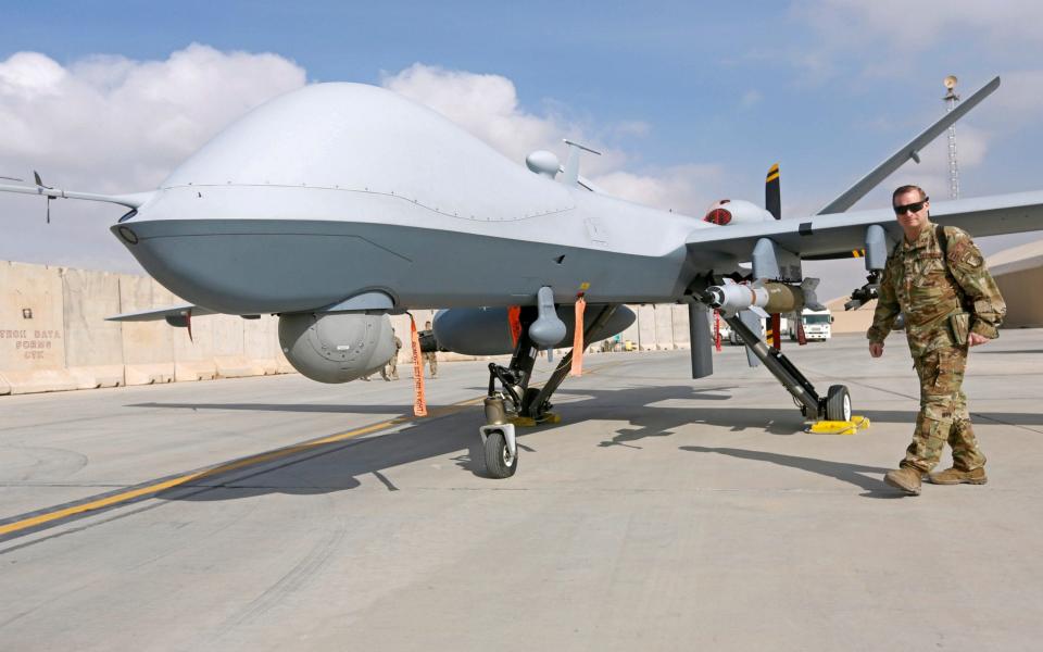 A MQ-9 Reaper drone pictured in Afghanistan in 2018. The same model is thought to have been used in the US assassination of Iranian general Qasem Soleimani.  - Omar Sobhani/Reuters