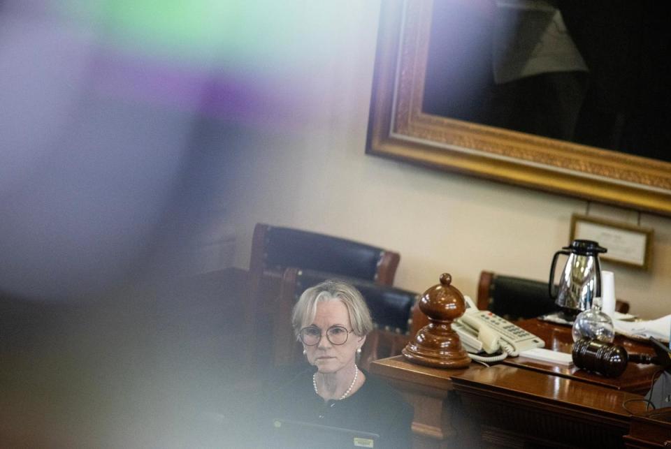 Former Travis County District Attorney Margaret Moore testifies during the fifth day of suspended Attorney General Ken Paxton’s impeachment trial in the Texas Senate, on Sept. 11, 2023.