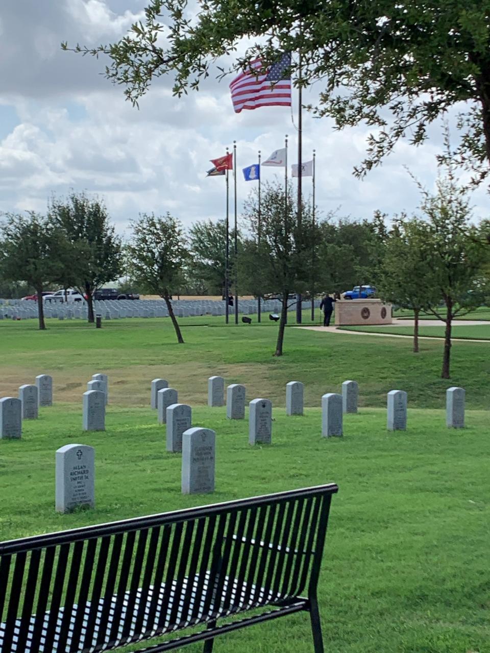 A peaceful bench inside the Texas State Veterans Cemetery at Abilene on July 29, 2024.