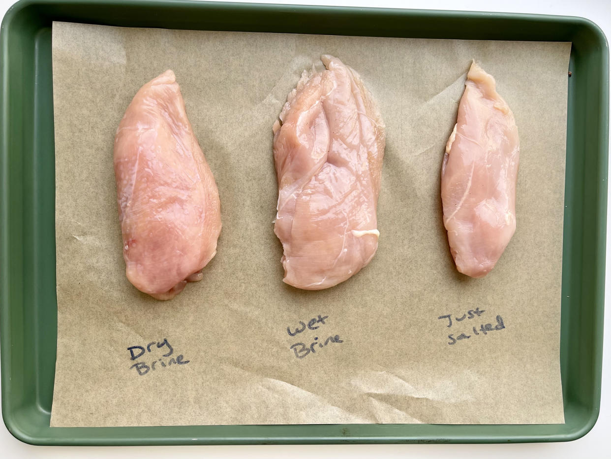 The wet-brining method yielded the juiciest chicken breasts. (Ali Rosen)