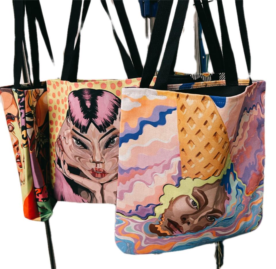 Totes by Mahsa Yousefi Design. $40.00 for totes and $25.00 for prints.