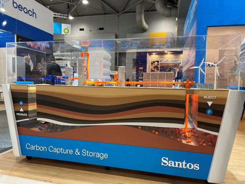 FILE PHOTO: View of a model of carbon capture and storage designed by Santos Ltd, at the Australian Petroleum Production and Exploration Association conference in Brisbane