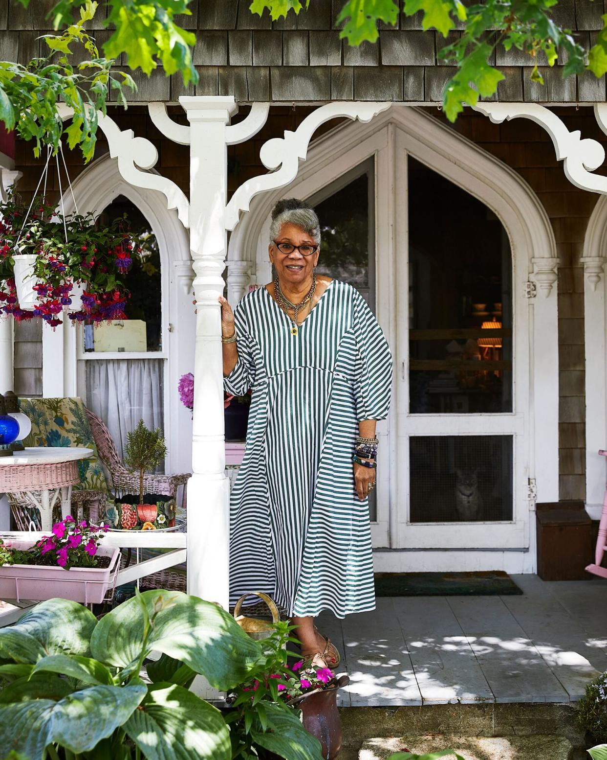 Jessica B. Harris on the porch at her home in Oak Bluffs