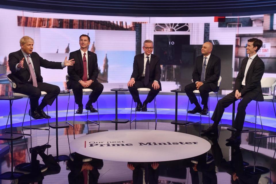 Conservative Party leadership contenders engage in a live television debate (AFP/Getty Images)