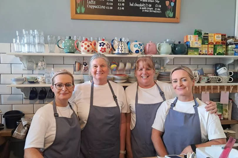 Amanda Hardman (centre left) and her team; Sally Haloib and twins, Cathy and Jenny Woods in Driftwood Café