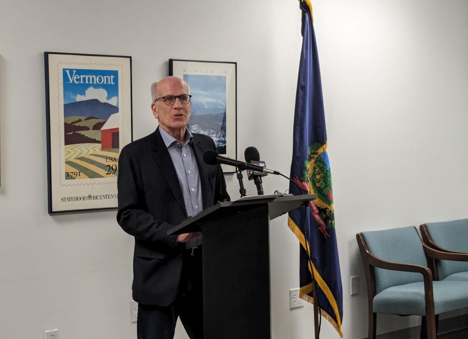 U.S Sen. Peter Welch, D-Vt., speaks during a March 18, 2024 press conference. Welch helped secure $42.5 million in federal funding for vital local projects.