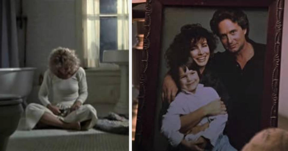 Two different versions of Fatal Attraction's ending, one with Glenn Close and the other focusing on a framed family photo