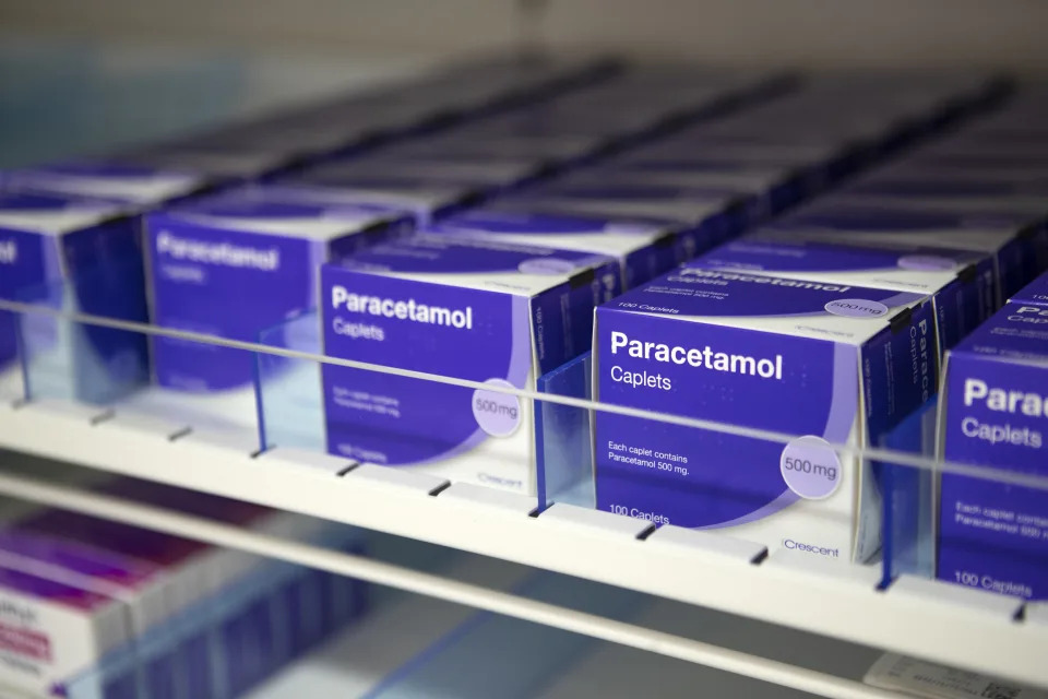 Paracetamol on the shelves in new pharmacy at the completed NHS Louisa Jordan hospital, built at the SEC Centre in Glasgow, to care for coronavirus patients. (Photo by Jane Barlow/PA Images via Getty Images)