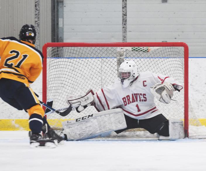 Ethan Palmer of Canadaigua makes a save in the second period on Thursday night.