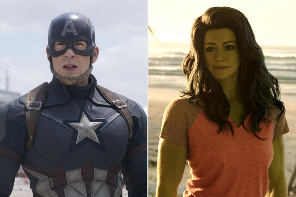 Chris Evans Captain America - Civil War - 2016; SHE-HULK: ATTORNEY AT LAW, Tatiana Maslany as She-Hulk/Jennifer Jen' Walters