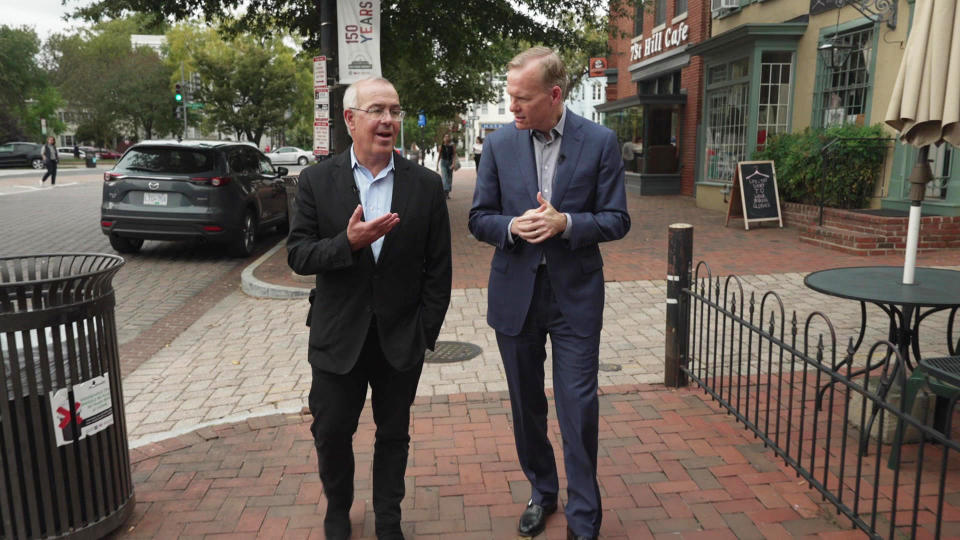 New York Times columnist David Brooks with CBS News' John Dickerson. / Credit: CBS News