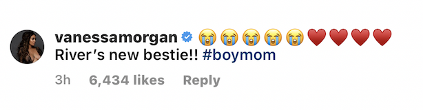 Vanessa Morgan said "River's new bestie!! #boymom and left several crying and heart emojis