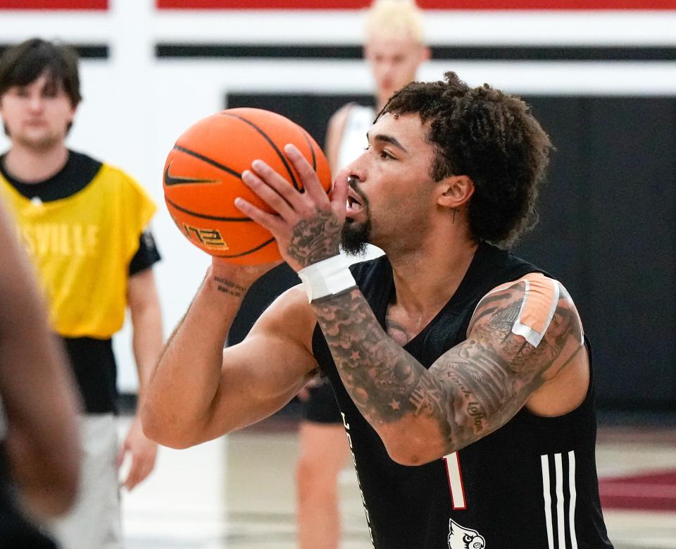 J’Vonne Hadley shoots during practice before the Cards head to the Bahamas. July 26, 2024