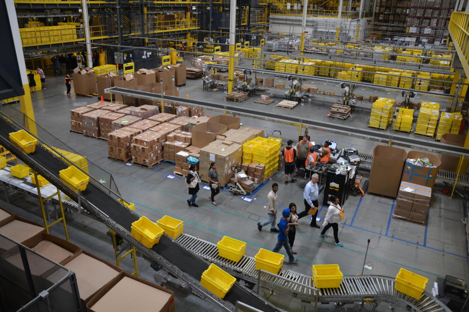 Applicants were shown around the multi-level, 1.2 million-square-foot warehouse. Currently, about 4,500 employees and 5,000 robots work in the facility. (Krystal Hu/Yahoo Finance)