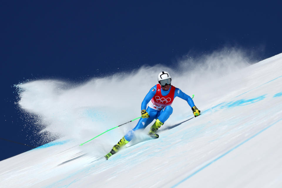 Matteo Marsaglia (pictured) of Team Italy skis during the Men's Downhill 2nd training session ahead of the Beijing 2022 Winter Olympic Games at National Alpine Ski Centre on February 04, 2022 in Yanqing, China. 