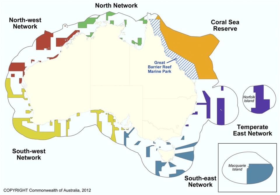 This graphic released by Department of Sustainability, Environment, Water, Population and Communities shows the proposed Commonwealth marine reserves areas around Australia. Australia announced Thursday, June 14, 2012, the creation of the world's largest network of marine reserves covering 3.1 million square kilometers (1.2 million square miles) of ocean including the entire Coral Sea. Environment Minister Tony Burke said the government expects to pay an estimated 100 million Australian dollars ($100 million) to the fishing industry in compensation for the new restrictions on their operations that will take effect late this year. (AP Photo/Department of Sustainability, Environment, Water, Population and Communities)