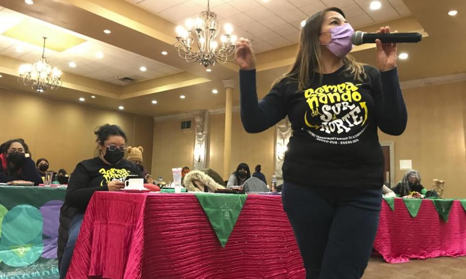 Veronica Cruz speaks during a meeting of Mexican and American activists in January.