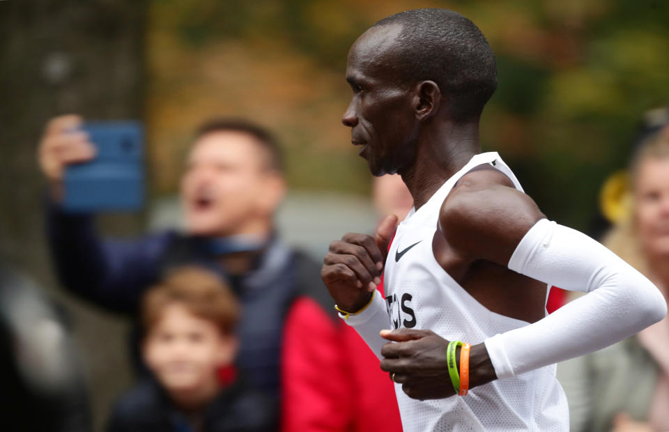 Kenya's Eliud Kipchoge, the marathon world record holder, runs during his attempt to run a marathon in under two hours in Vienna, Austria, October 12, 2019. REUTERS/Lisi Niesner