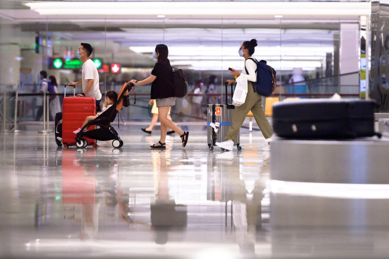 Travellers in the arrival area of Changi Airport in SIngapore on Friday, 17 June 2022.  (PHOTO: Joseph Nair/NurPhoto via Getty Images)