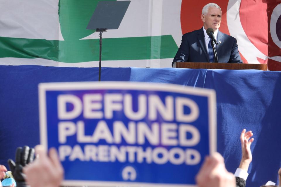 Vice President Mike Pence addresses a rally on the National Mall before the start of the 44th annual March for Life Jan, 27, 2017 in Washington, D.C.