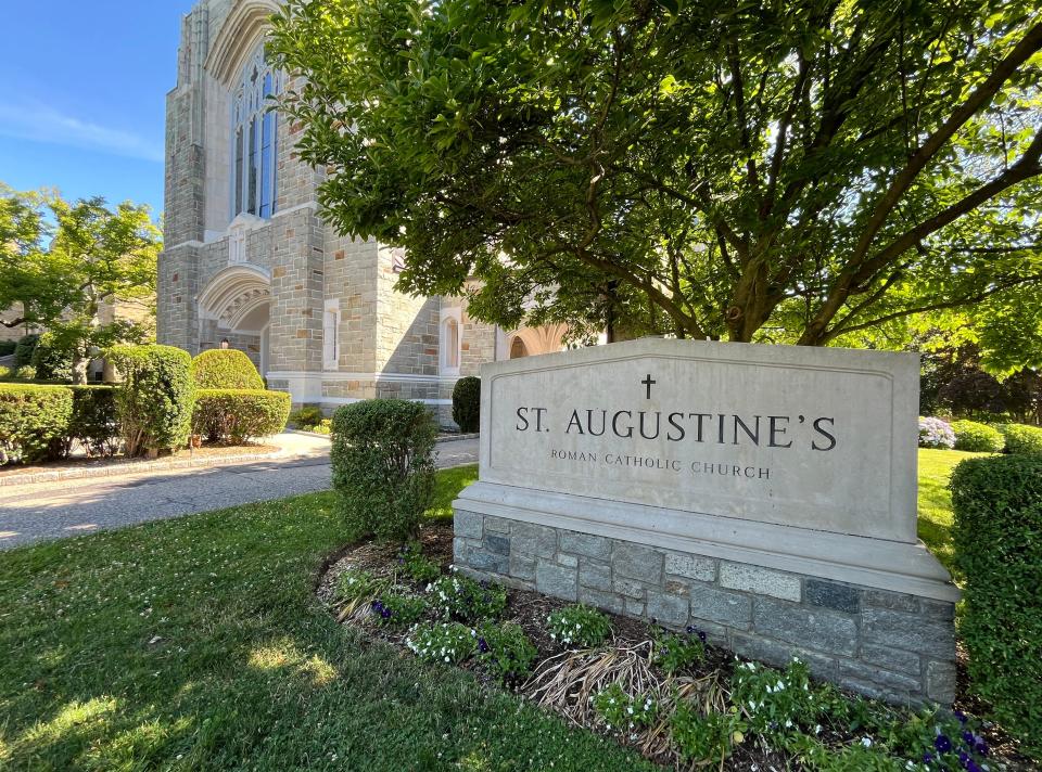 The exterior of St. Augustine's Church on Larchmont Avenue in Parchment, June 28, 2024. The funeral for Molly Murphey Donovan and her six year-old son Michael Donovan Volpe, will be held at St. Augustine Church in Larchmont, June 28, 2024. The mother and son were struck and hit by school bus in Mamaroneck.