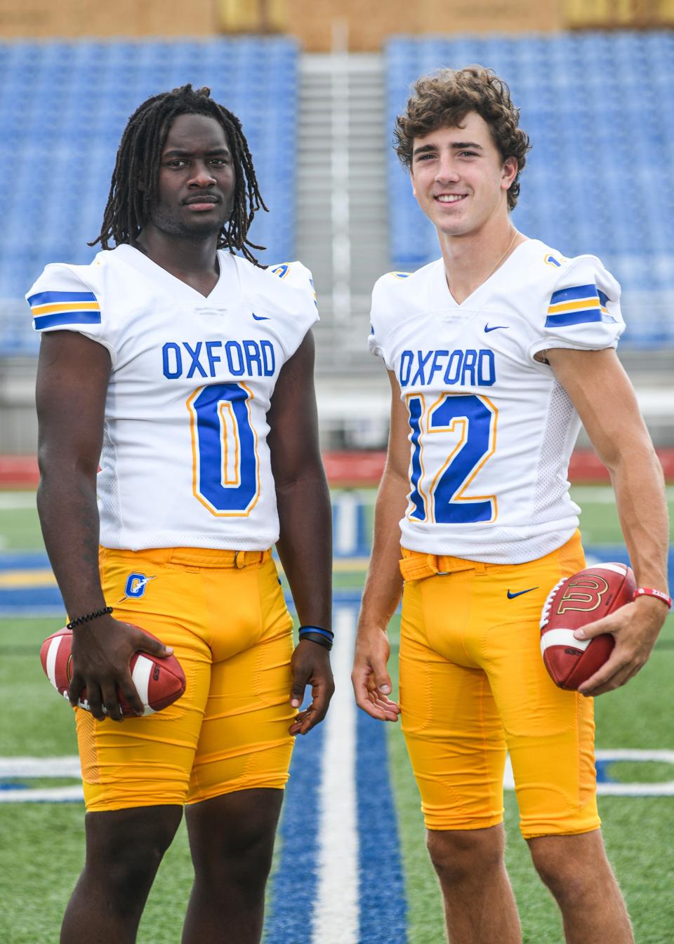 Oxford High linebacker Alex Sanford, left, and quarterback Mack Howard, right, photographed in Oxford, Miss. on Tuesday, July 19, 2022, are members of the Clarion Ledger 2022 Dandy Dozen.