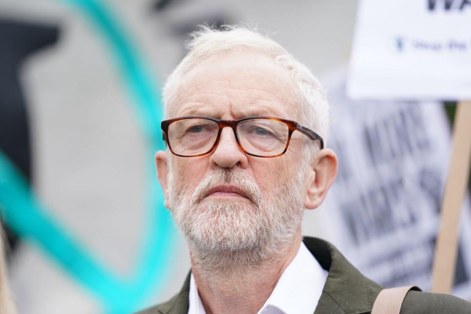 Former Labour leader Jeremy Corbyn joins the demonstration in Parliament Square (PA)