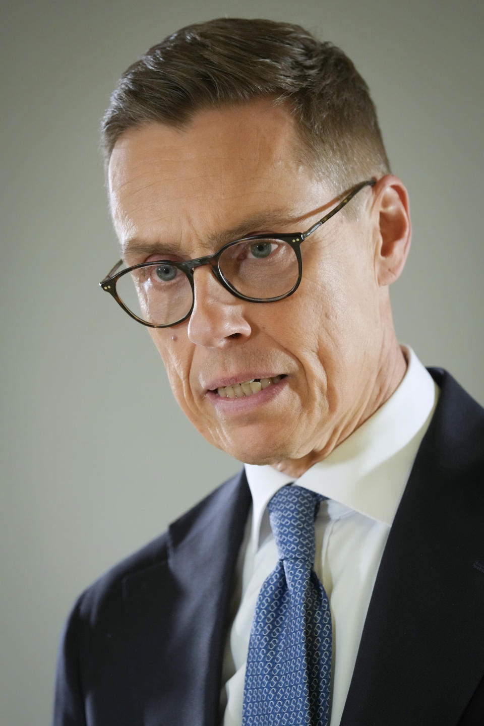 National Coalition Party candidate Alexander Stubb speaks to the media during a Presidential election event, at the Helsinki City Hall, in Helsinki, Sunday, Feb. 11, 2024. Ex-Prime Minister Stubb has narrowly won Finland's presidential election runoff on Sunday against former Foreign Minister Pekka Haavisto. (AP Photo/Sergei Grits)