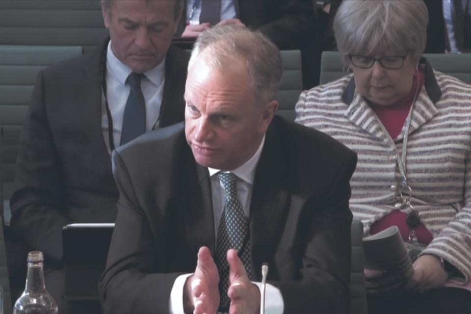 Nick Read, chief executive of the Post Office, giving evidence to the Business and Trade Committee. (House of Commons/PA Wire)